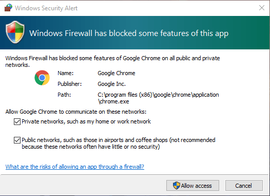 cómo resolver el Firewall de Windows ha bloqueado algunas funciones de este programa con permiso de acceso