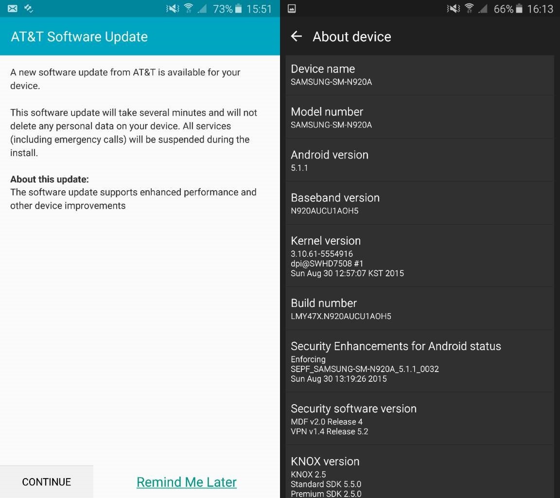 AT&T Galaxy Note 5 recibe actualización para compilar N920AUCU1AOH5