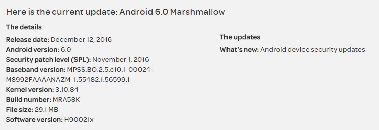 AT&T LG V10 recibe una actualización de software menor [H90021x]