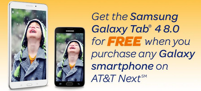 AT&T está regalando un Galaxy Tab 4 8.0 gratis para cualquier teléfono Galaxy que compres en AT&T Next