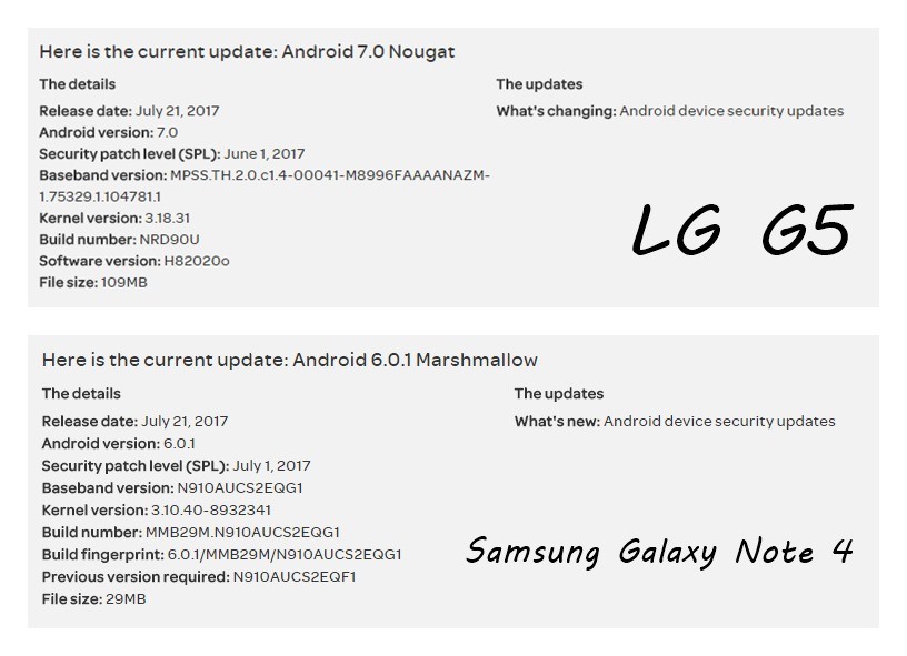 AT&T lanza actualizaciones para LG G5 (parche de junio), Note 4, Note Edge y Express Prime (parche de julio)