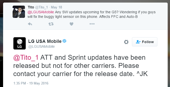 AT&T y Sprint LG G5 recibirán pronto la actualización del solucionador de errores del sensor de luz, ¡confirma LG USA!