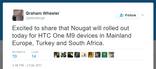 Actualización de Android 7.0 Nougat para HTC One M9 en Europa continental, Turquía y Sudáfrica