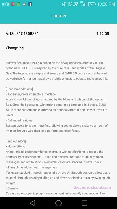 Actualización de Android 7.0 Nougat para la siembra de Huawei P9 Lite ahora como compilación B331