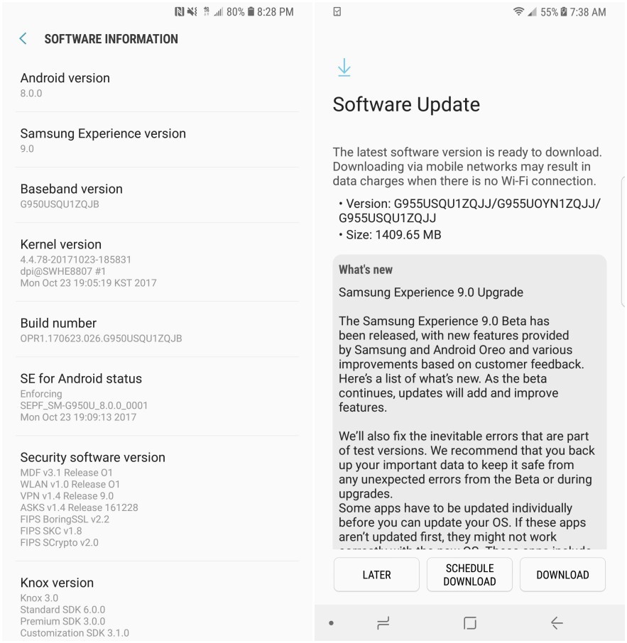 samsung Android Oreo release US