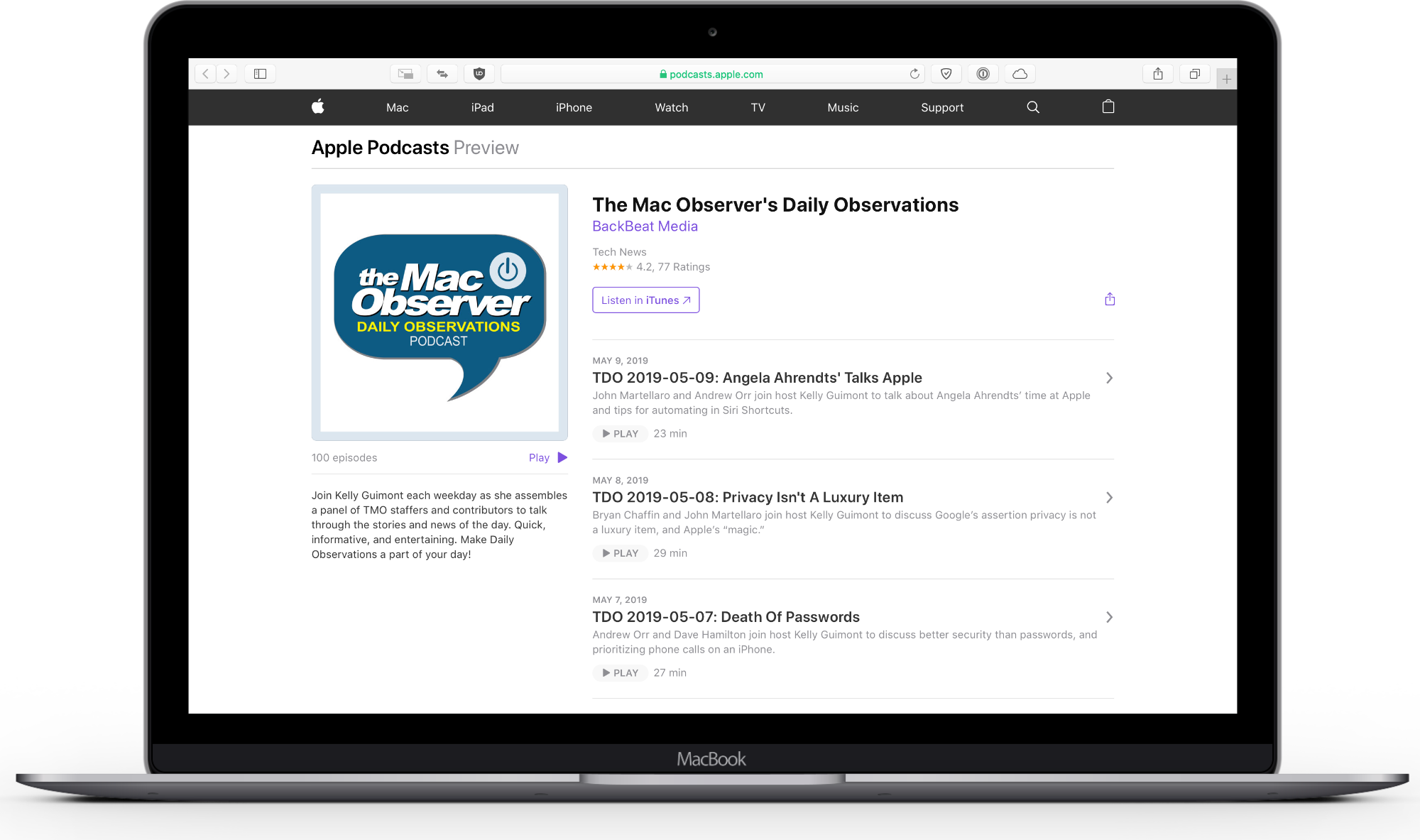 screenshot of apple podcasts on the web