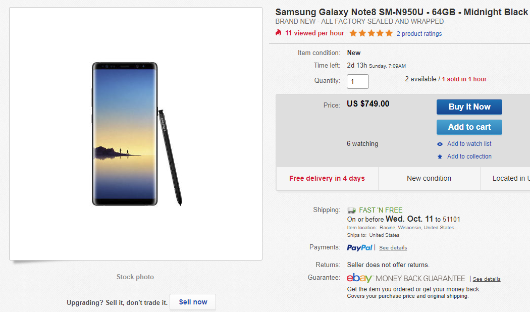 note 8 $749