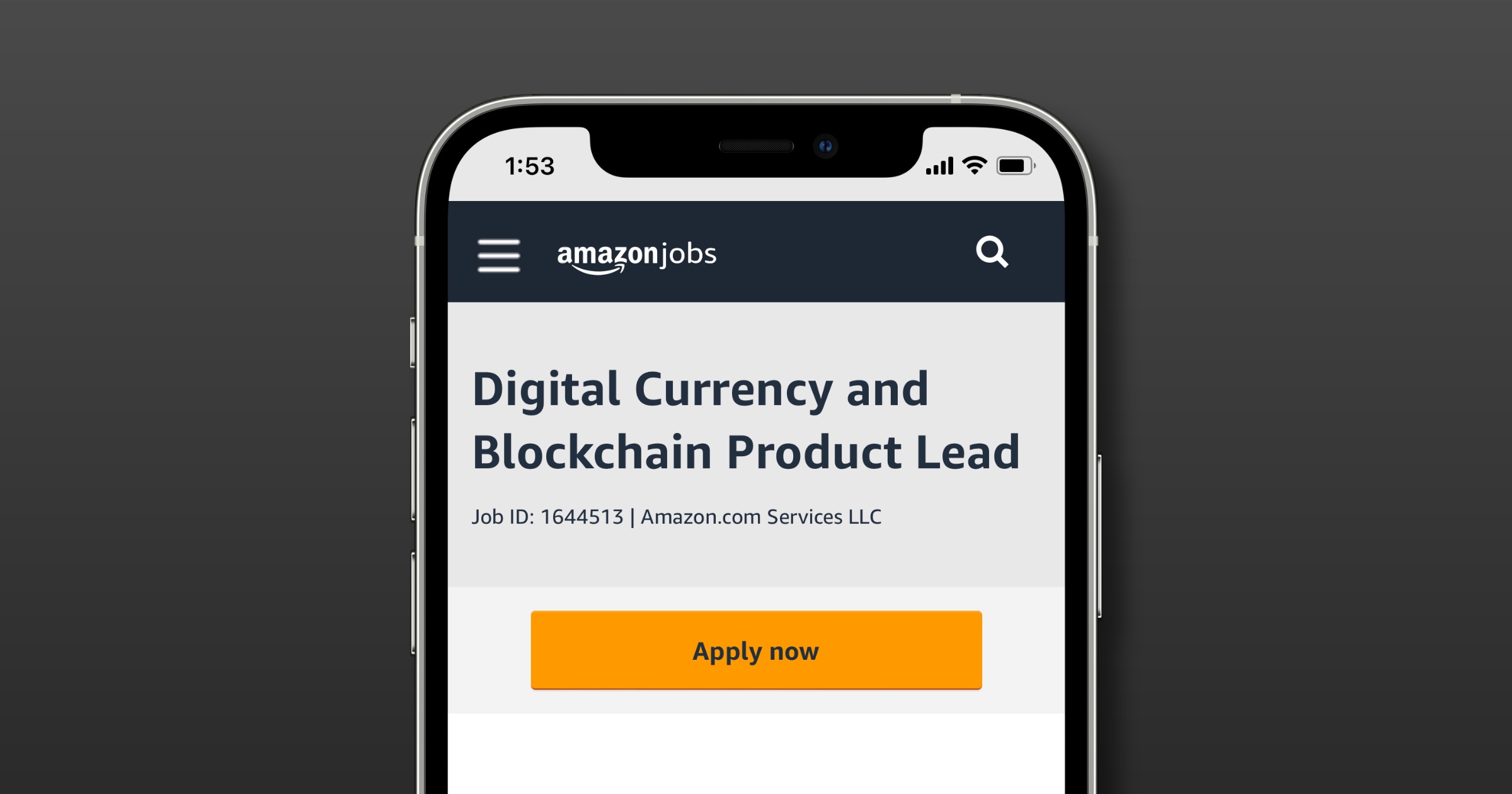 Amazon cryptocurrency job listing
