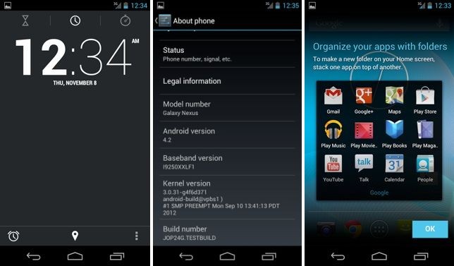 Android 4.2 integrado en Galaxy Nexus con Android 4.1 como base.  ¡Sin embargo, funciona bastante bien!