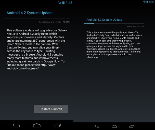 Android 4.2 para Galaxy Nexus Yakju build y Nexus 7 se implementan ahora