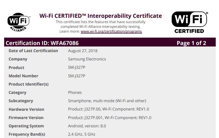 Android 8.0 Oreo llegará a varias variantes estadounidenses del Galaxy J3 2017 (SM-J327)