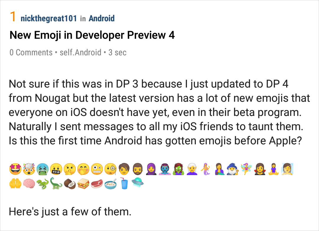 Android O Developer Preview 4 viene con muchos emojis nuevos