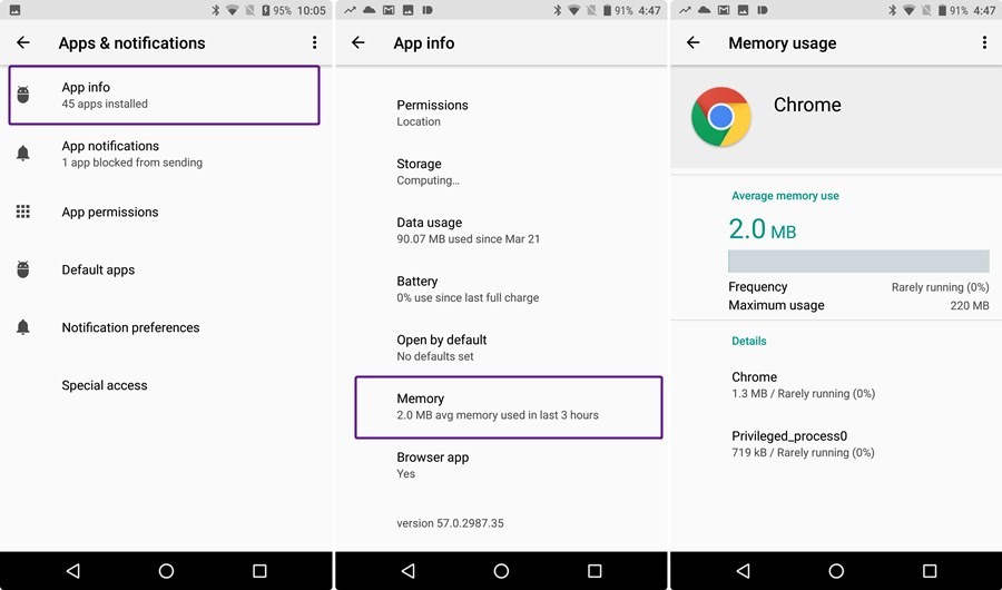 Android O Developer Preview elimina la opción 'Memoria' de Configuración, aunque la información de la aplicación la conserva