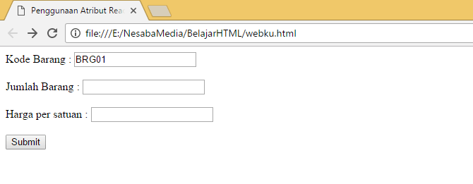 usar solo lectura en formularios HTML