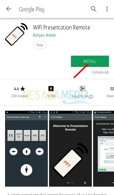 Aplicación "WiFi Presentation Remote" en Google Play Store