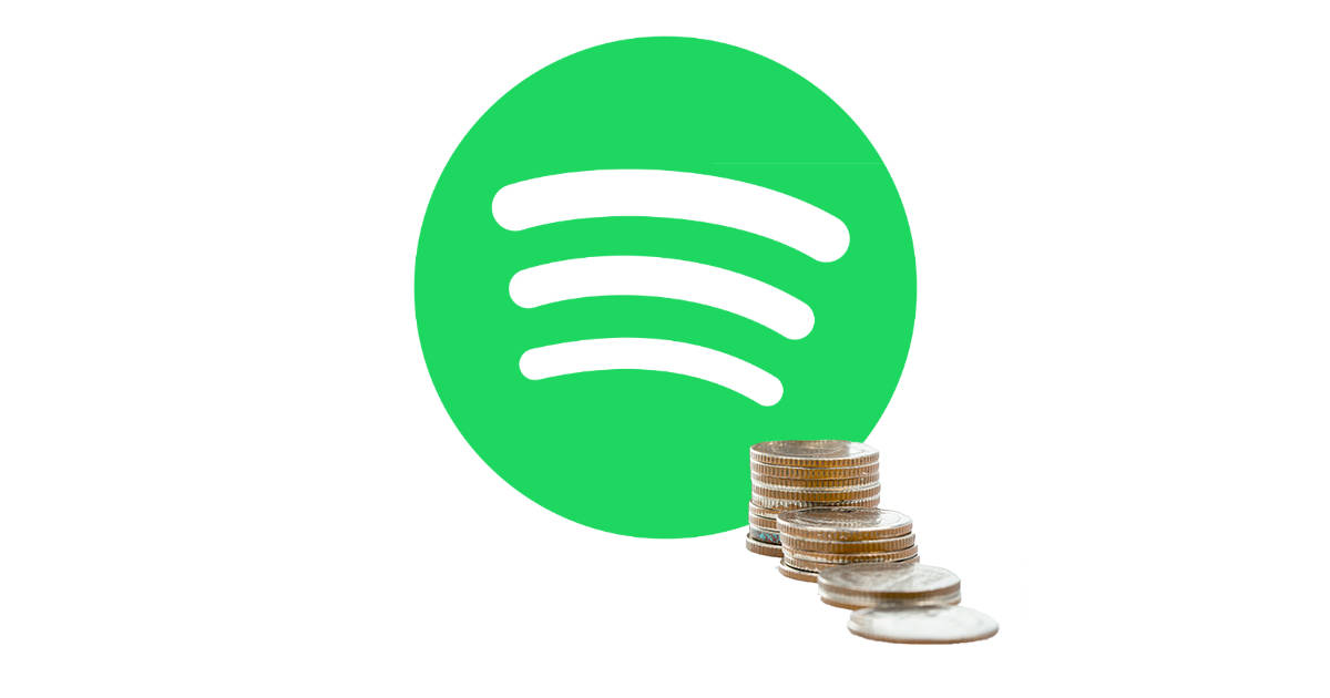 Spotify streaming music service with a small pile of coins