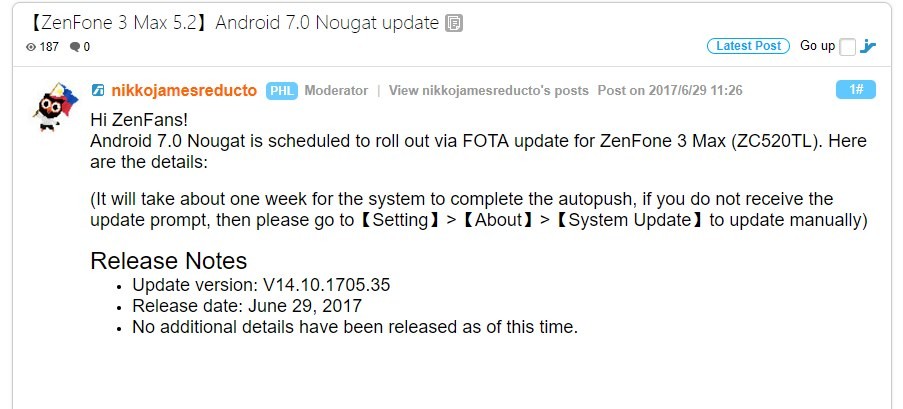 Asus Zenfone 3 Max (ZC520TL) ahora recibe la actualización de Android 7.0 Nougat