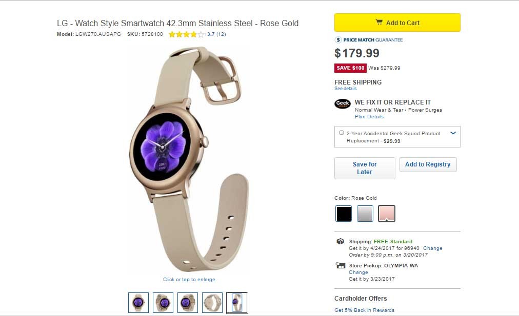 Best Buy vende LG Watch Style a solo $ 179