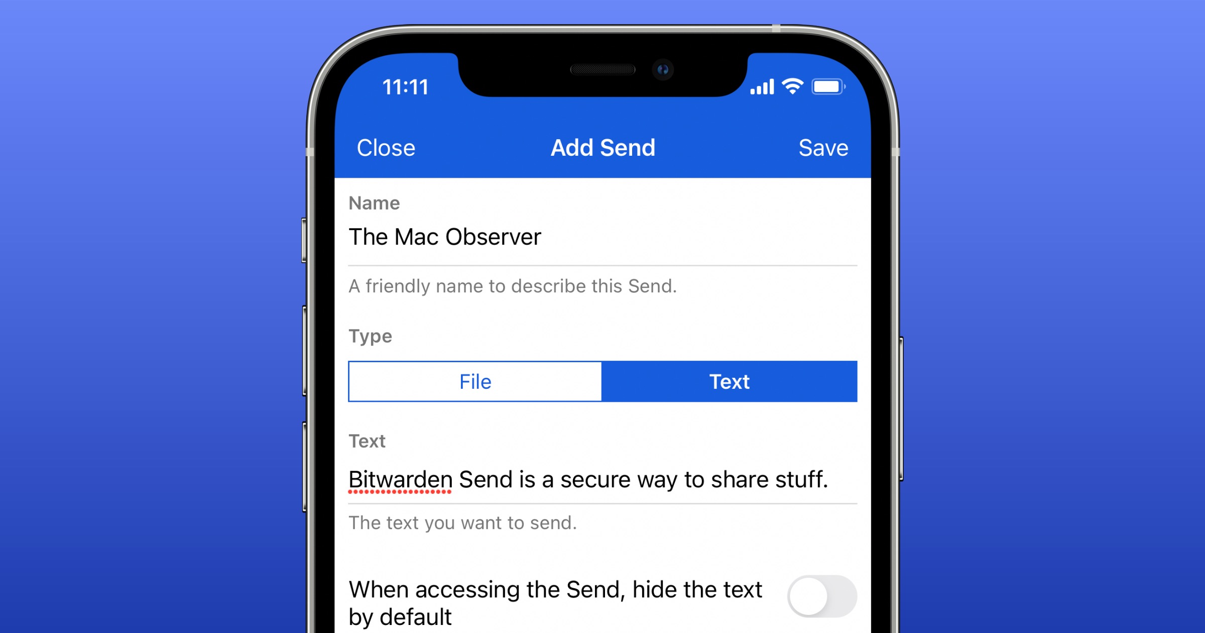 Bitwarden send on iPhone