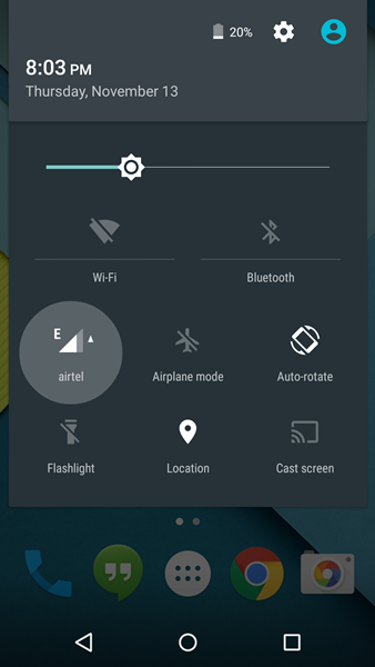 Data toggle on Android 5.0 Lollipop Screen 1