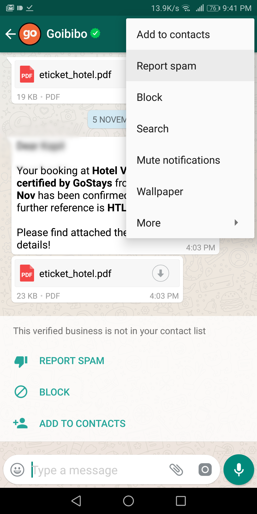 block or report spam whatsapp business account