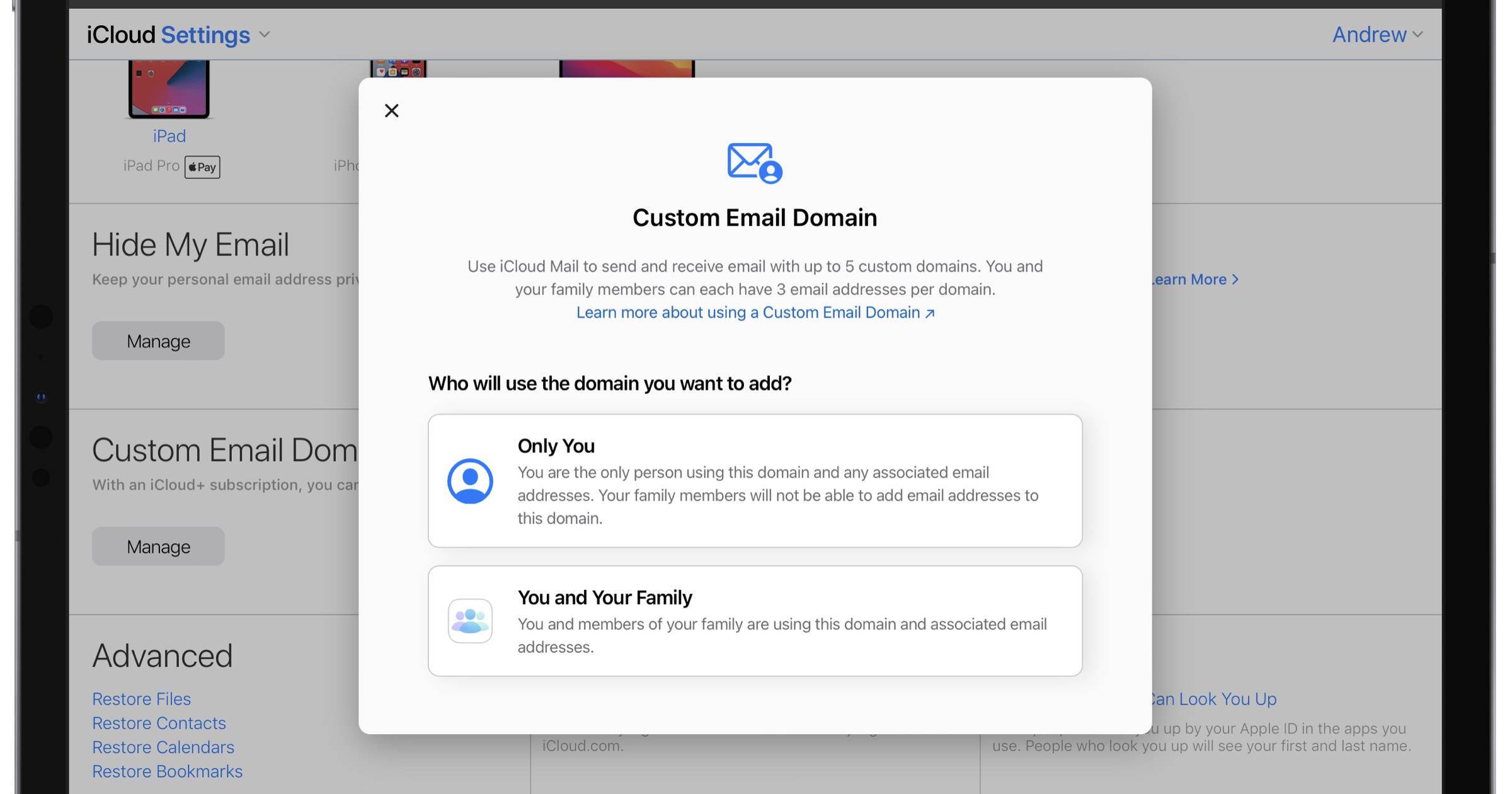 iCloud+ custom domain
