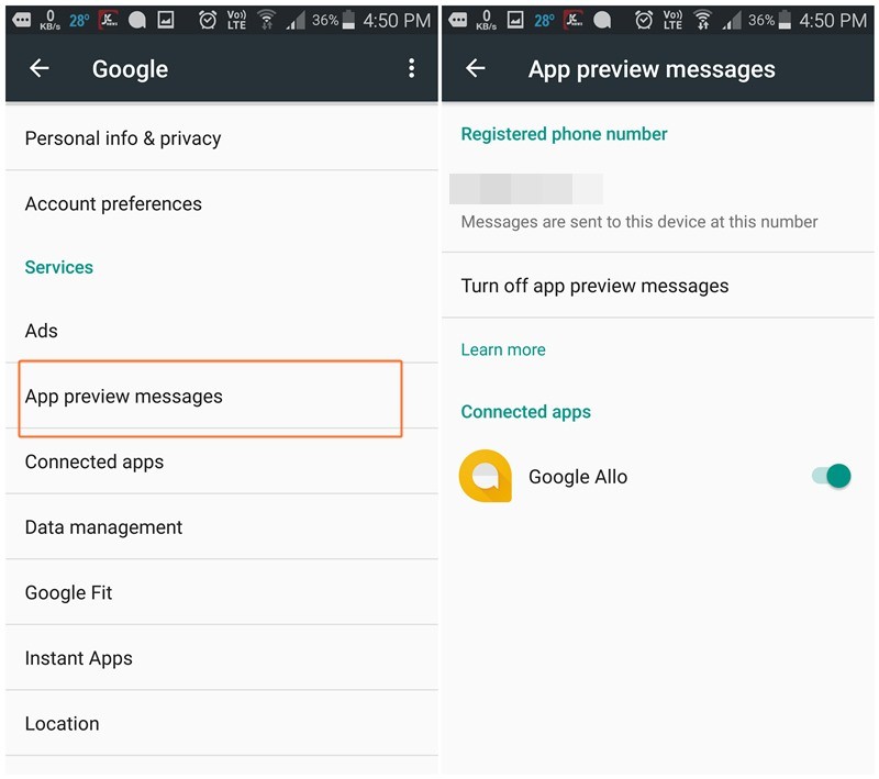 Cómo habilitar o deshabilitar los mensajes de vista previa de la aplicación en Android