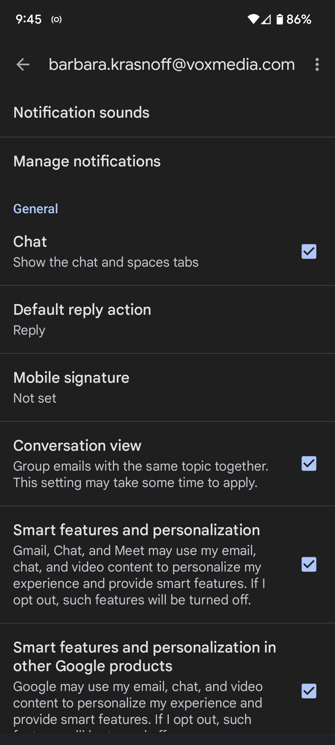 Habilite Chat y espacios en la sección General de Configuración.