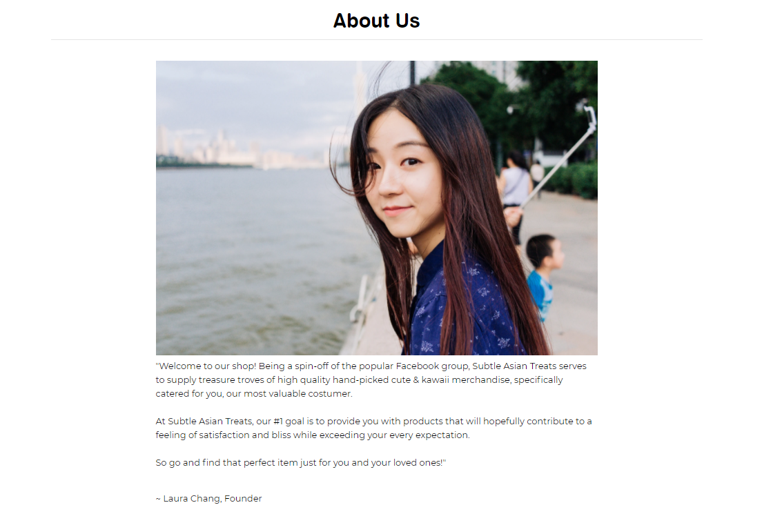 Captura de pantalla de la página sobre nosotros de Subtle Asian Treats