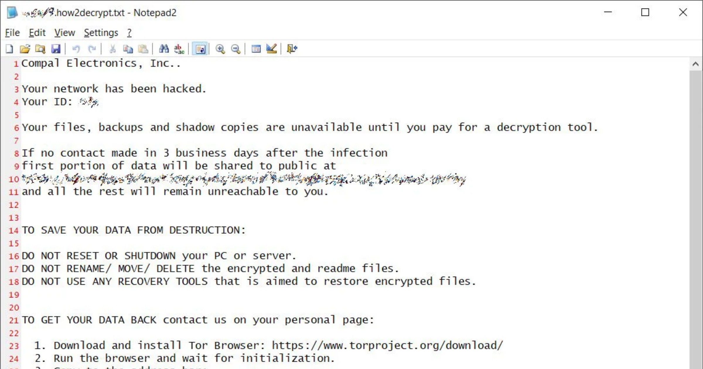 Compal ransomware note