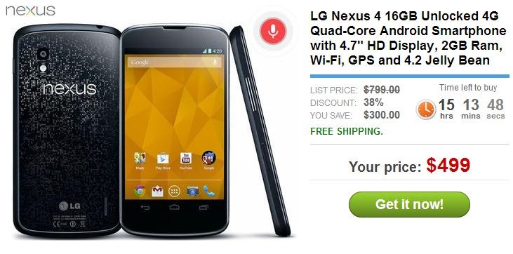Compre Nexus 4 16GB por $ 499 de Daily Steals