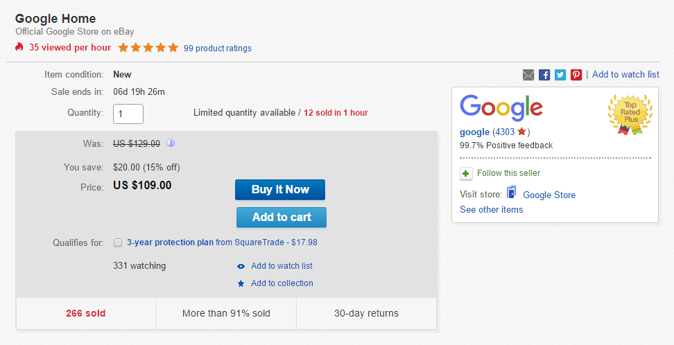 [Deal] Google Home cuesta $ 94 (más impuestos) con un cupón de descuento de $ 15 en eBay