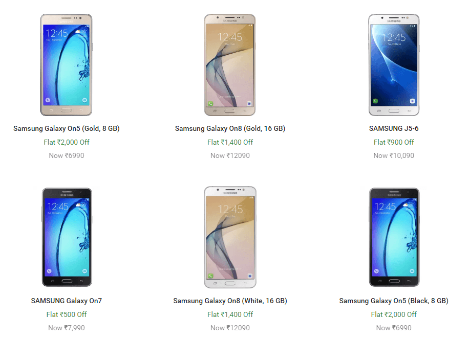 [Deal] Samsung Galaxy On5, On7, On8 y J5 2016 precio reducido en Flipkart hoy