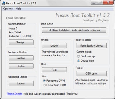 Desbloquee y rootee Nexus 7 fácilmente con Toolkit.  ¡También puedes desrootear y volver a bloquear el N7 con esto!