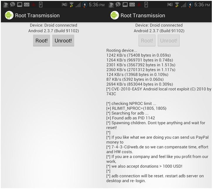 Descargue la aplicación Root Transmission para rootear cualquier dispositivo Android usando su teléfono