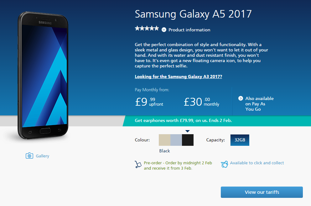 Ediciones Samsung Galaxy A5 y A3 2017 disponibles para pre-pedido en O2 (Reino Unido)