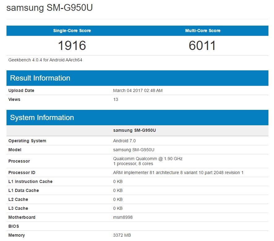 El Galaxy S8 con el procesador Snapdragon 835 obtiene más de 6000 puntos en Geekbench