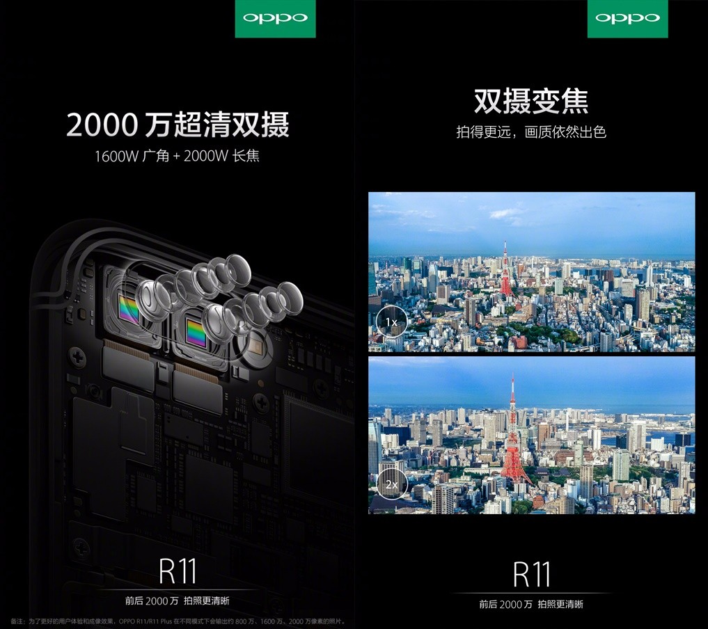 El avance de la cámara Oppo R11 revela una cámara dual de 20MP + 16MP con zoom óptico 2X