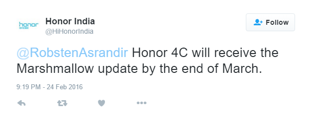 El lanzamiento de la actualización Honor 4C Marshmallow está programado para fines de marzo