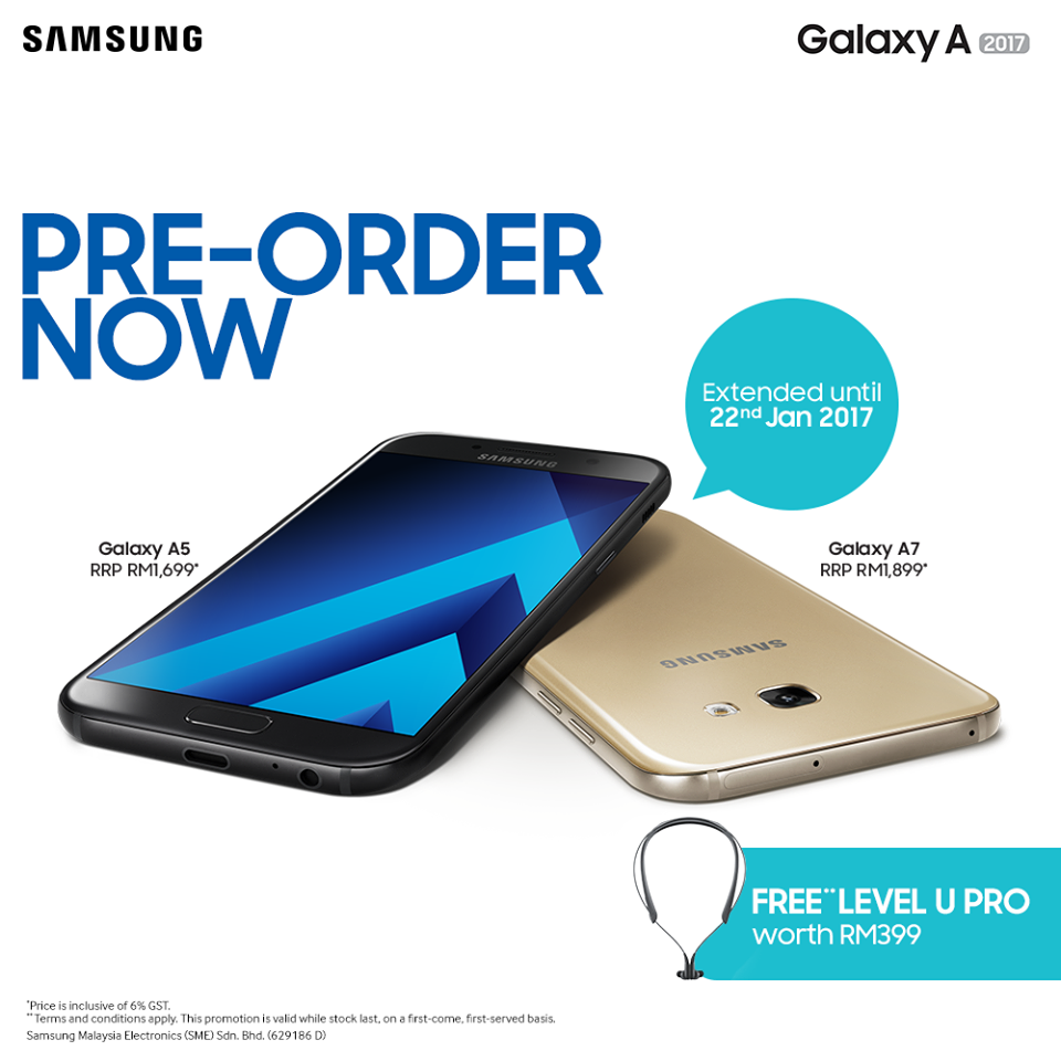 El pedido anticipado de Galaxy A5 y A7 2017 se extendió hasta el 22 de enero en Malasia