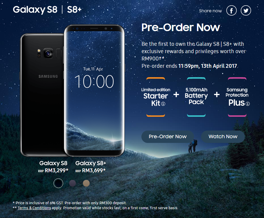El pedido anticipado de Galaxy S8 y S8+ comienza en Malasia, la oferta incluye una batería de 5100 mAh