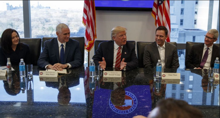 Donald Trump, Mike Pence, Tim Cook, Tech Exec Meeting in December, 2016