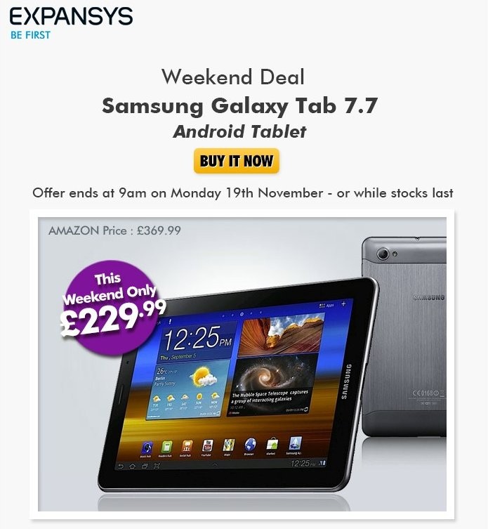 El precio de la Samsung Galaxy Tab 7.7 se redujo a £ 229 [Weekend Deal]