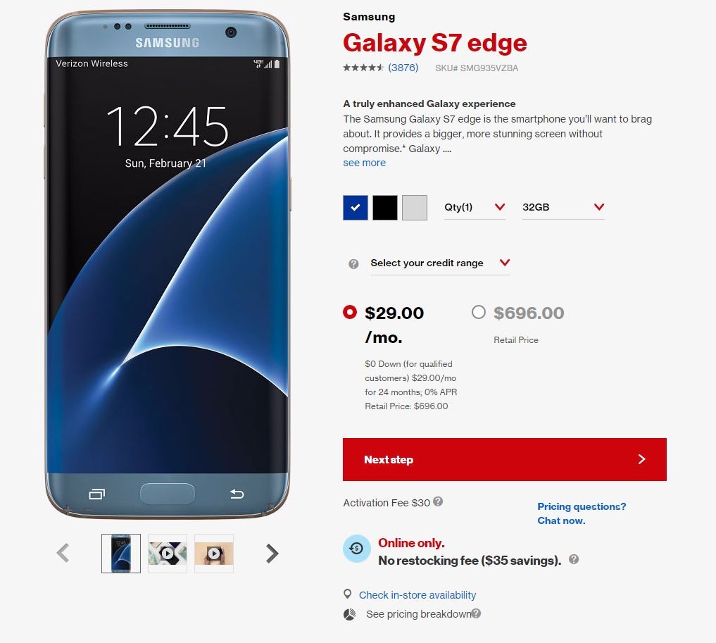 El precio del Galaxy S7 Edge de Verizon se redujo en alrededor de $ 100 en preparación para el Galaxy S8