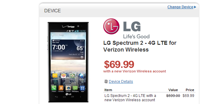 El precio del LG Spectrum 2 bajó a $ 69 en Wirefly