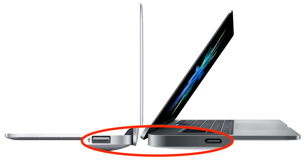 Comparación de puertos MacBook Pro USB A y USB-C