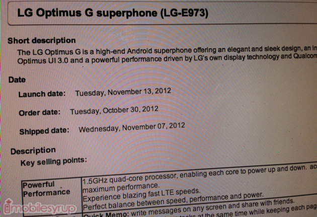 Fecha de lanzamiento de Bell Optimus G programada para el 13 de noviembre