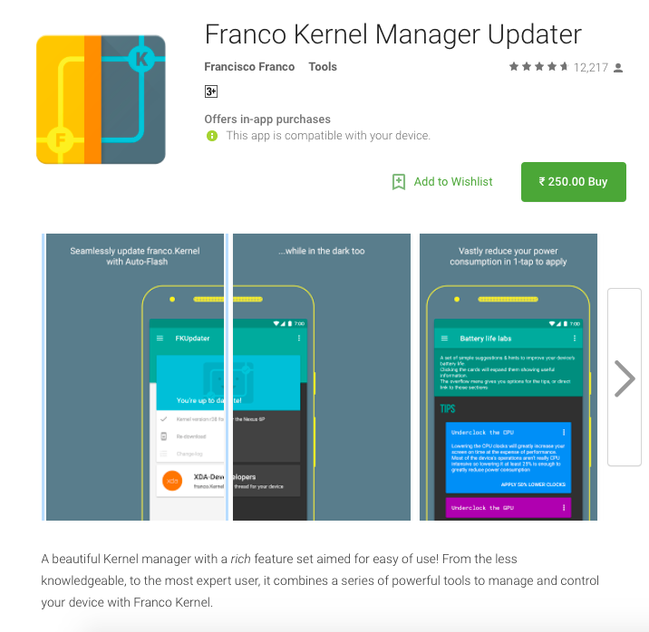Franco Kernel Manager Updater v2.2.7 adds per-App maximum display brightness and support for OnePlus X (and partial support for unsupported devices)