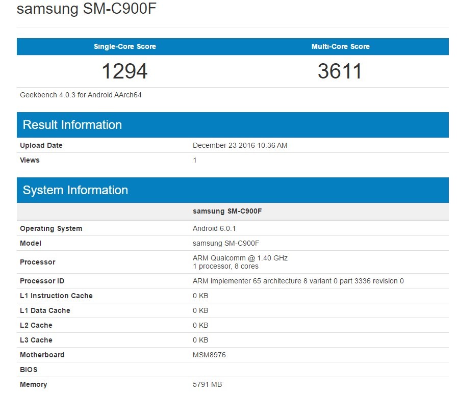 Galaxy C9 C900F se lanzará pronto en Europa y Asia, visto en Geekbench