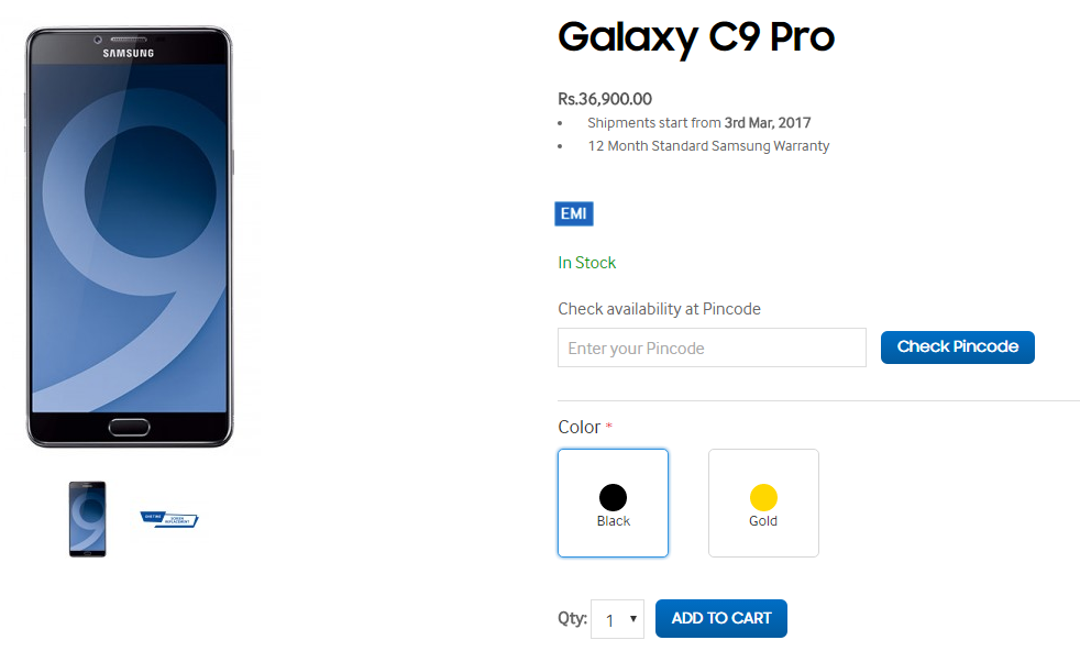Galaxy C9 Pro vuelve a estar disponible en India, el envío comenzará a partir del 3 de marzo